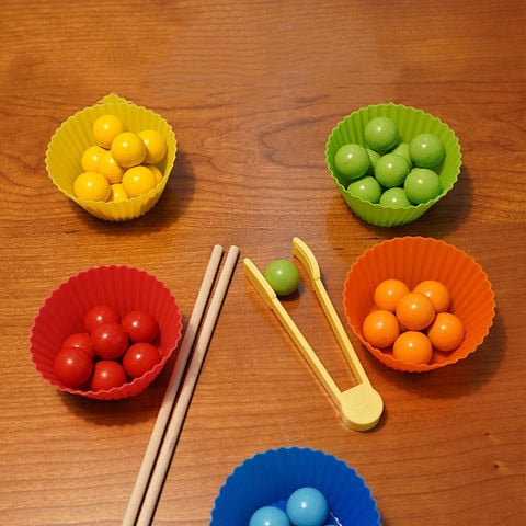 Kids Montessori Wooden Toys Hands Brain Training Clip Beads Chopsticks