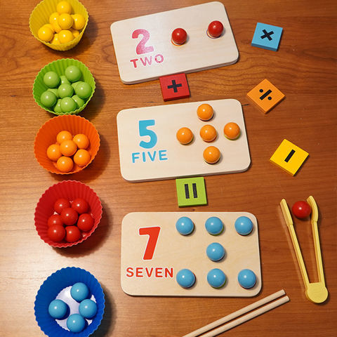 Kids Montessori Wooden Toys Hands Brain Training Clip Beads Chopsticks