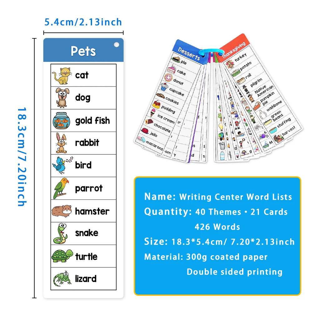Kids Montessori English Word Lists Cards ESL Teaching Materials Sight Words Writing Vocabulary Building Autism Learning Toys - ToylandEU
