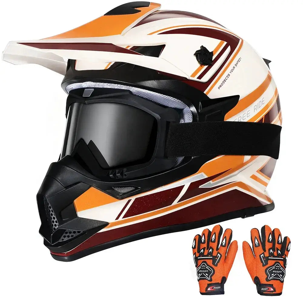 Kids Motocross Helmet With Goggles And Gloves DOT Certified - ToylandEU