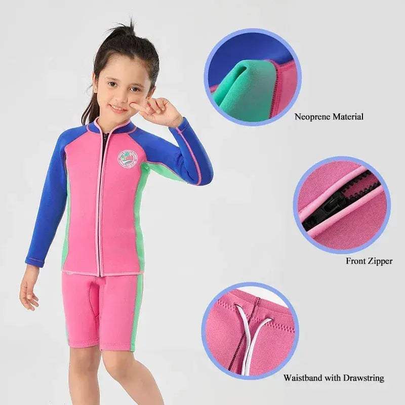 Kids Neoprene Wetsuit 2mm Highly Stretchy Two-Piece Surfing - ToylandEU