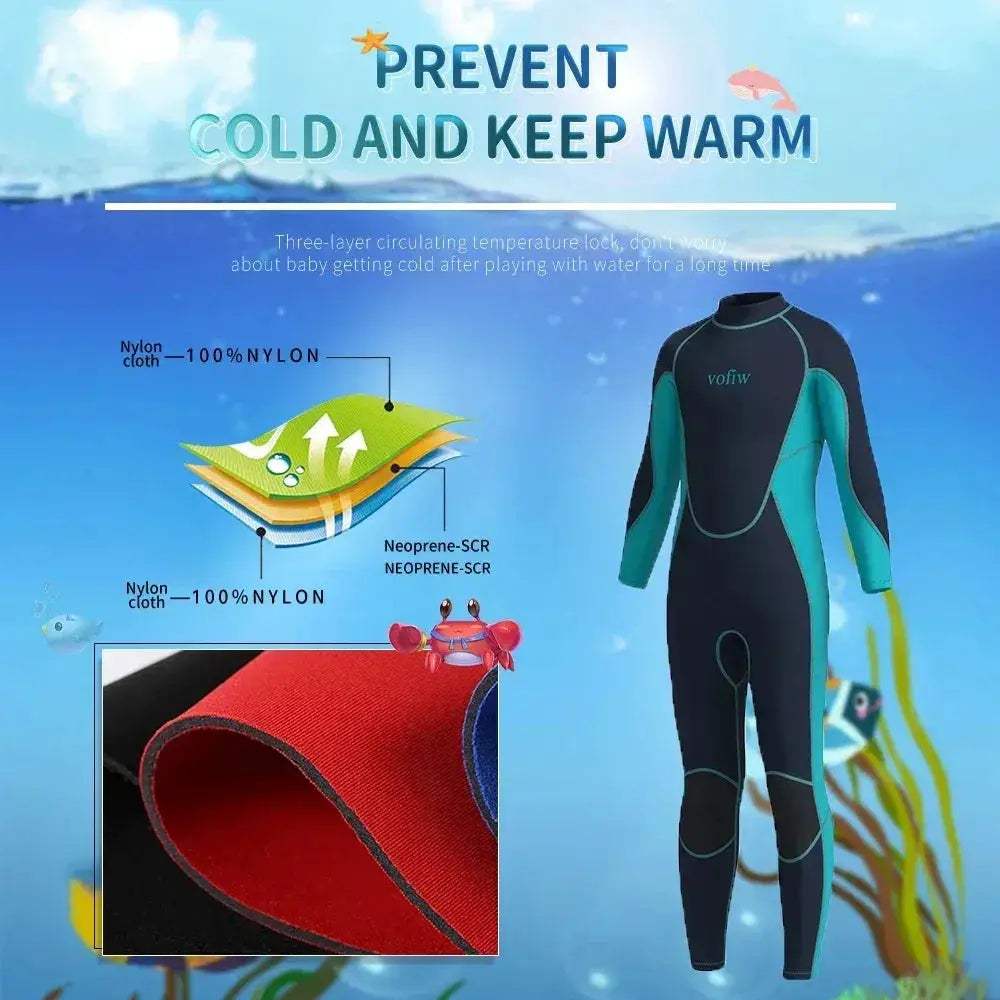 Kids Neoprene Wetsuit 3mm With Back Zip Long Sleeves - ToylandEU
