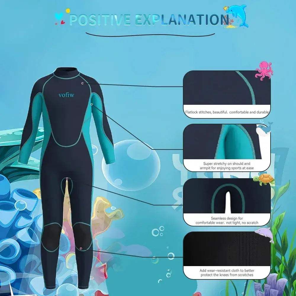 Kids Neoprene Wetsuit 3mm With Back Zip Long Sleeves - ToylandEU