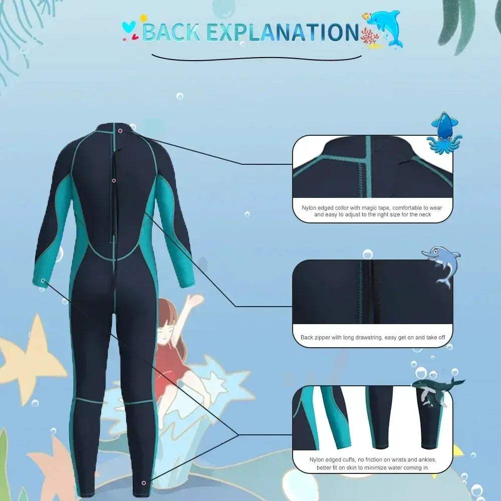 Kids Neoprene Wetsuit 3mm With Back Zip Long Sleeves - ToylandEU
