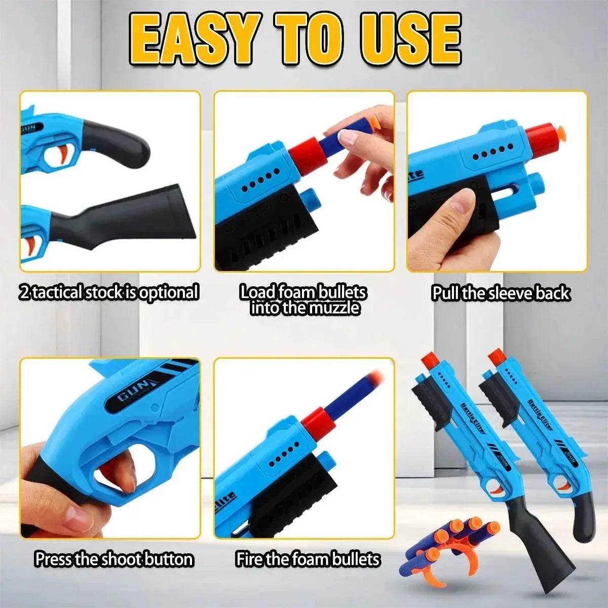  Kids Outdoor Dual Handles Foam Dart Blaster Gun Safe Ammo Soft Bullet Multi Colors Battle Toy -  ToylandEU™