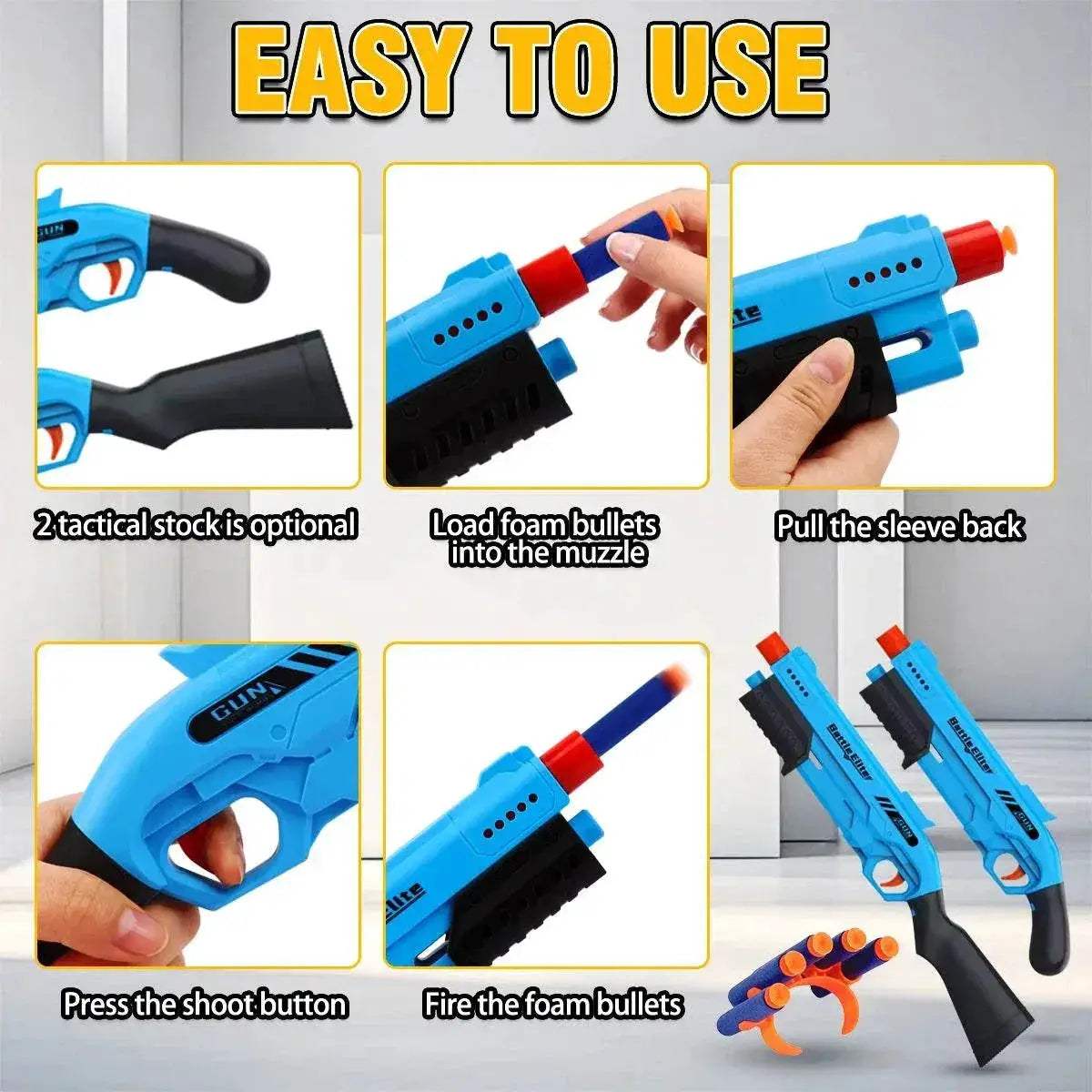  Kids Outdoor Dual Handles Foam Dart Blaster Gun Safe Ammo Soft Bullet Multi Colors Battle Toy -  ToylandEU™
