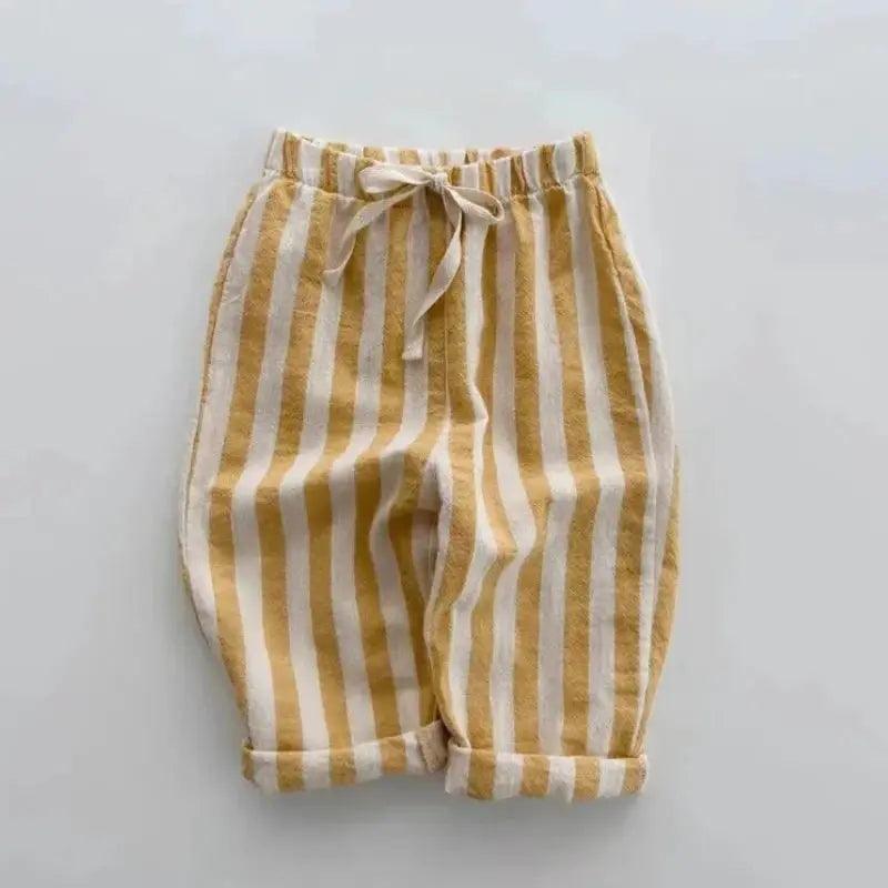 Kids Pants Linen Cotton Stripe Elastic Waist Casual Unisex -  ToylandEU™