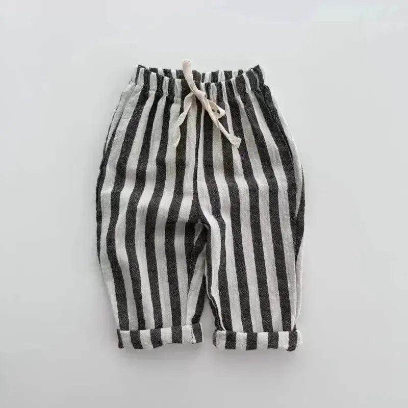  Kids Pants Linen Cotton Stripe Elastic Waist Casual Unisex -  ToylandEU™