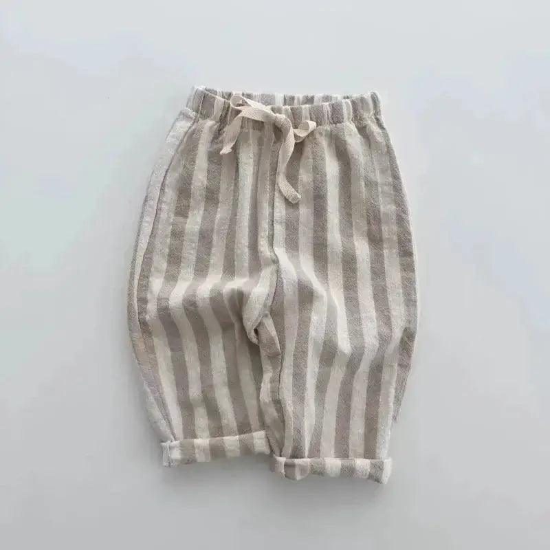  Kids Pants Linen Cotton Stripe Elastic Waist Casual Unisex -  ToylandEU™