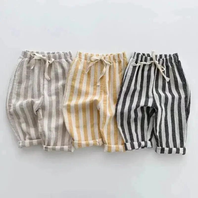  Kids Pants Linen Cotton Stripe Elastic Waist Casual Unisex -  ToylandEU™