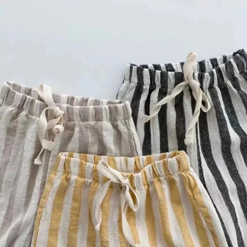  Kids Pants Linen Cotton Stripe Elastic Waist Casual Unisex -  ToylandEU™
