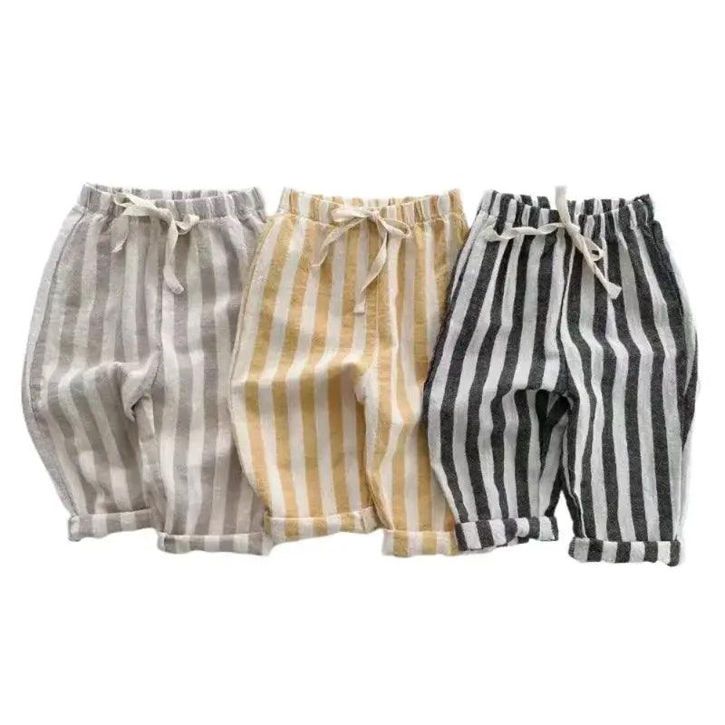  Kids Pants Linen Cotton Stripe Elastic Waist Casual Unisex -  ToylandEU™