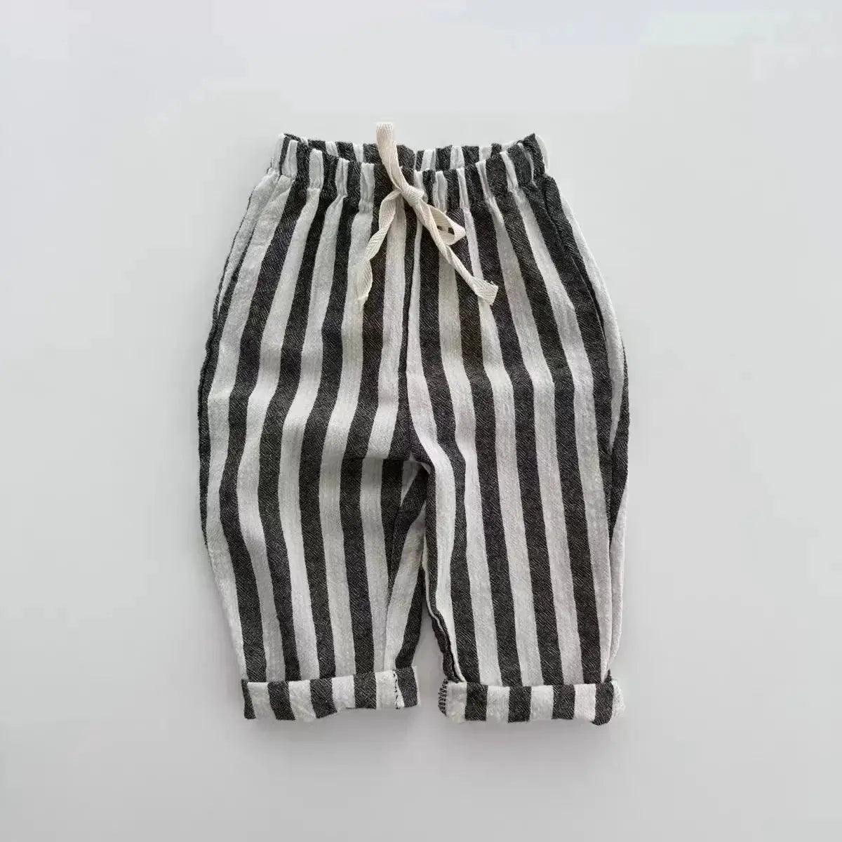  Kids Pants Linen Cotton Stripe Elastic Waist Casual Unisex -  ToylandEU™