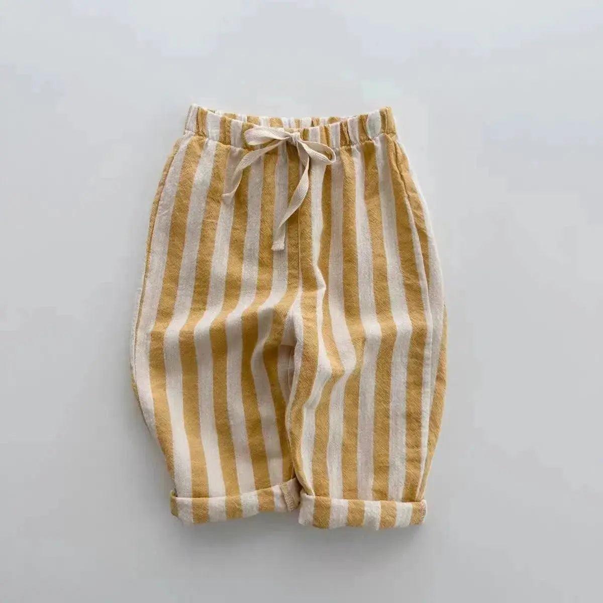  Kids Pants Linen Cotton Stripe Elastic Waist Casual Unisex -  ToylandEU™