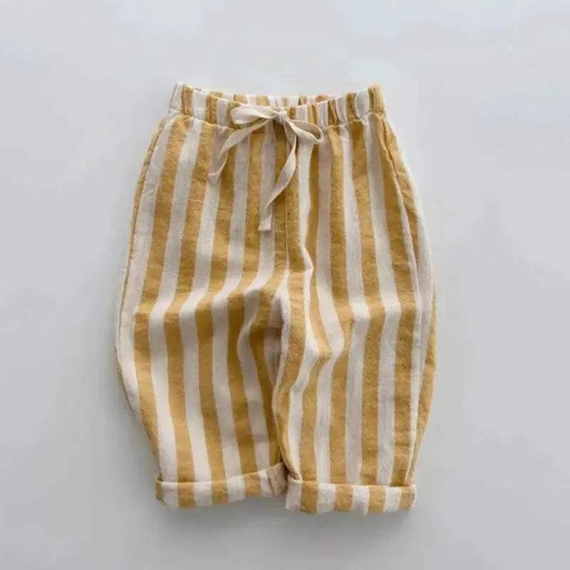  Kids Pants Linen Cotton Stripe Elastic Waist Casual Unisex -  ToylandEU™