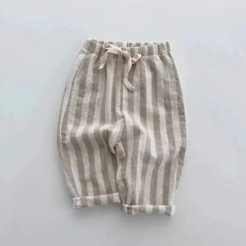  Kids Pants Linen Cotton Stripe Elastic Waist Casual Unisex -  ToylandEU™