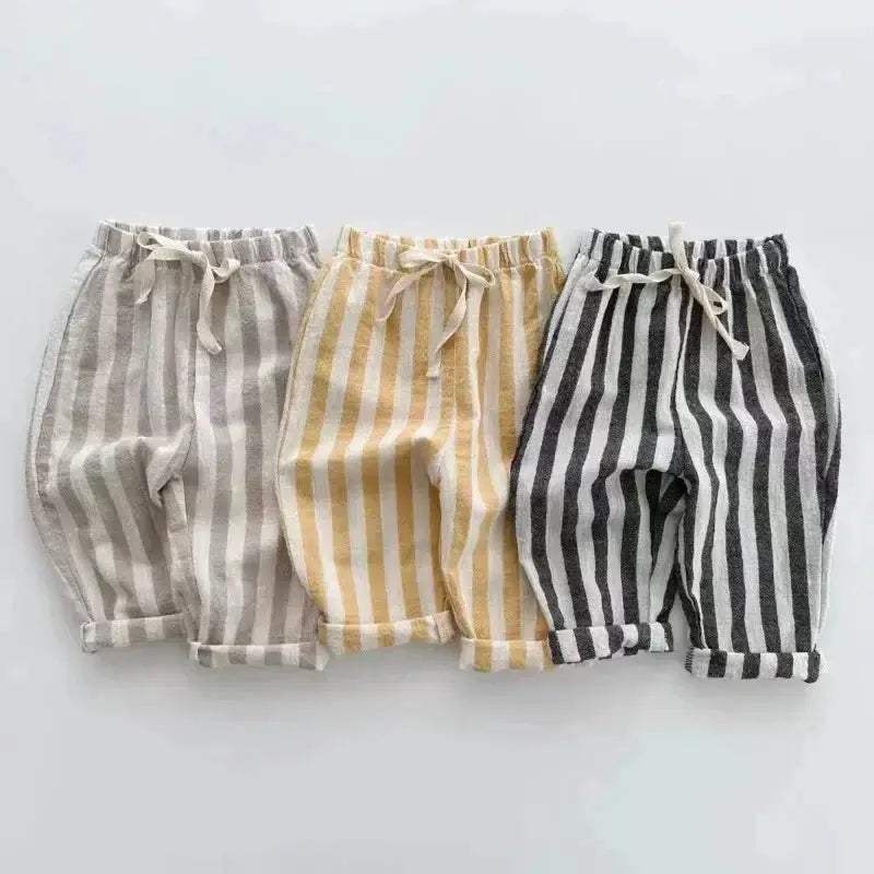  Kids Pants Linen Cotton Stripe Elastic Waist Casual Unisex -  ToylandEU™