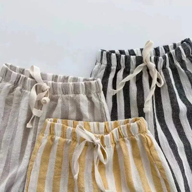  Kids Pants Linen Cotton Stripe Elastic Waist Casual Unisex -  ToylandEU™