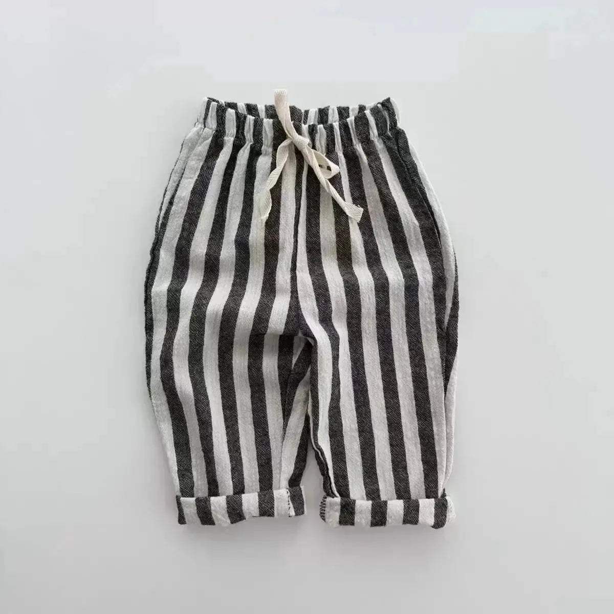  Kids Pants Linen Cotton Stripe Elastic Waist Casual Unisex -  ToylandEU™