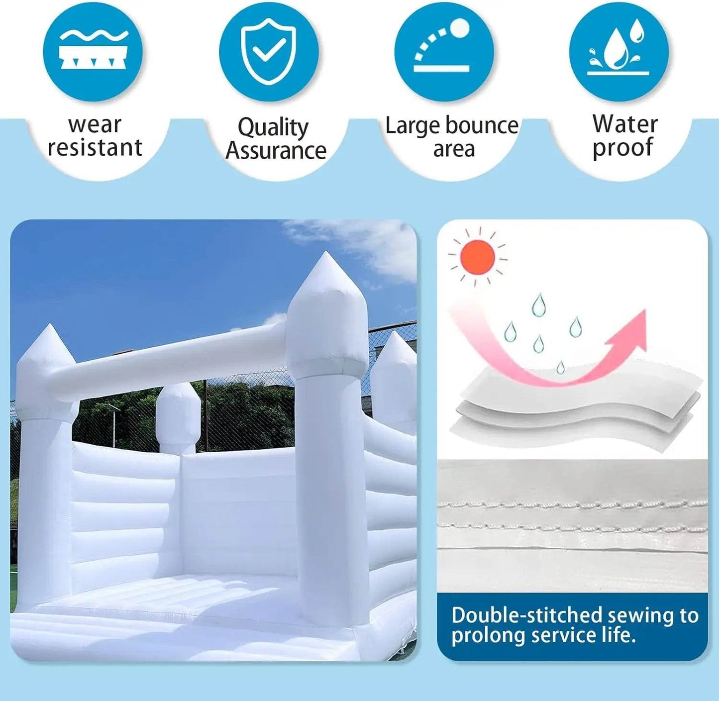 Kids Party Large 13x13ft Inflatable White Bounce House - ToylandEU