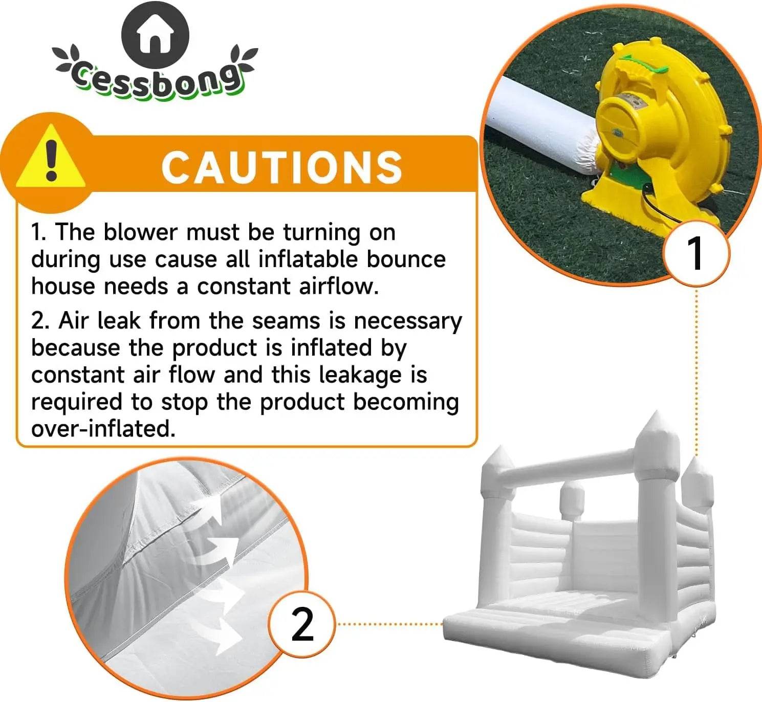 Kids Party Large 13x13ft Inflatable White Bounce House - ToylandEU