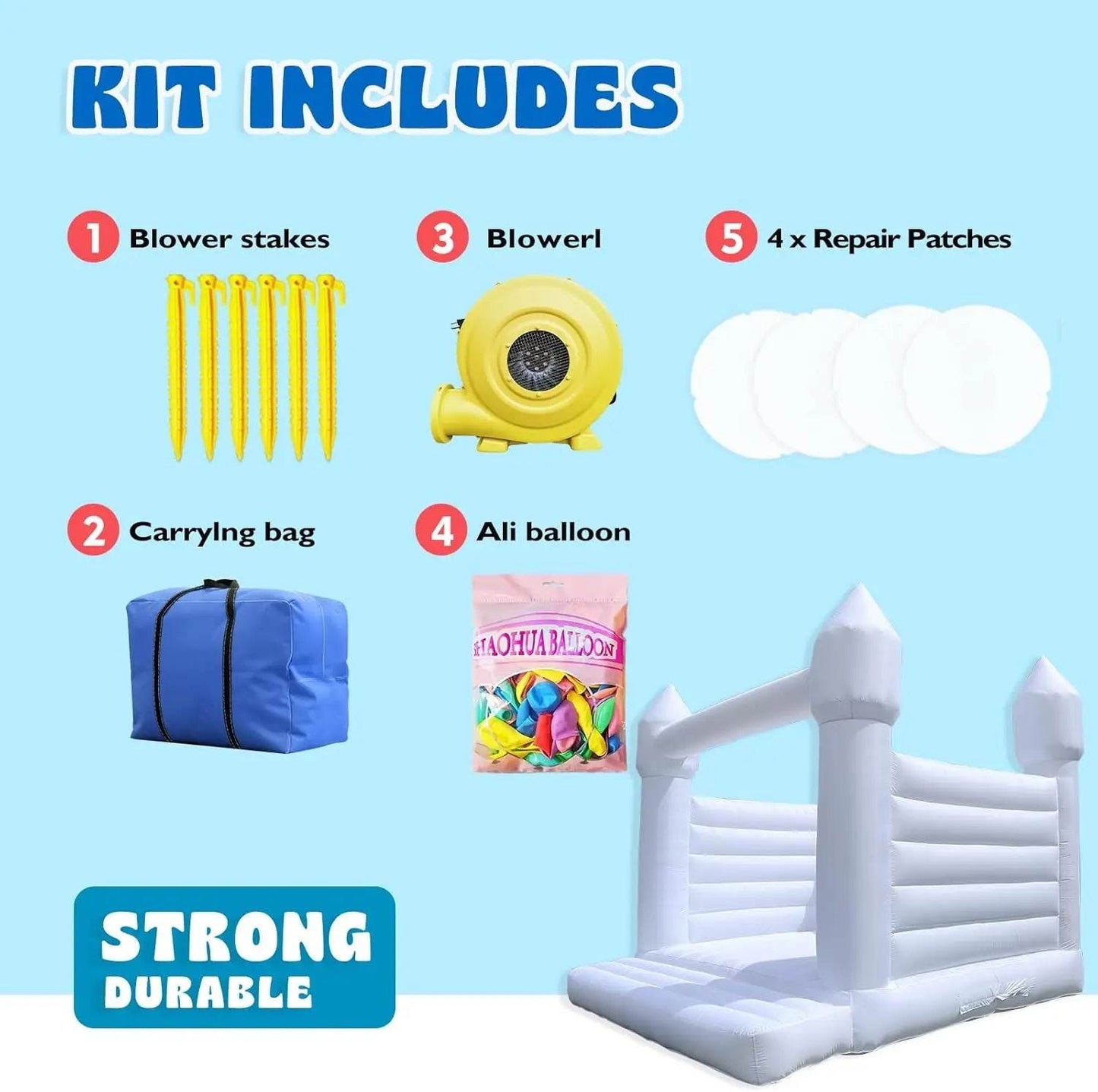 Kids Party Large 13x13ft Inflatable White Bounce House - ToylandEU
