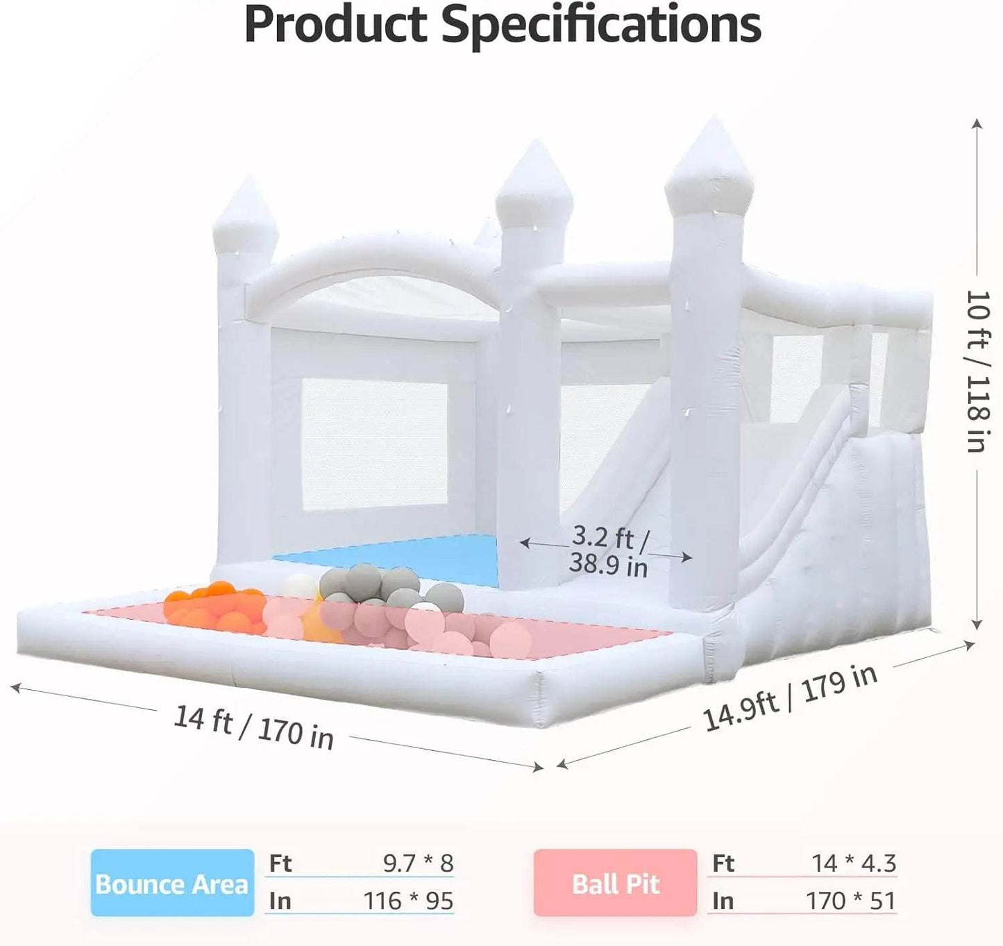 Kids Party Large 15x13ft Inflatable White Bounce House - ToylandEU