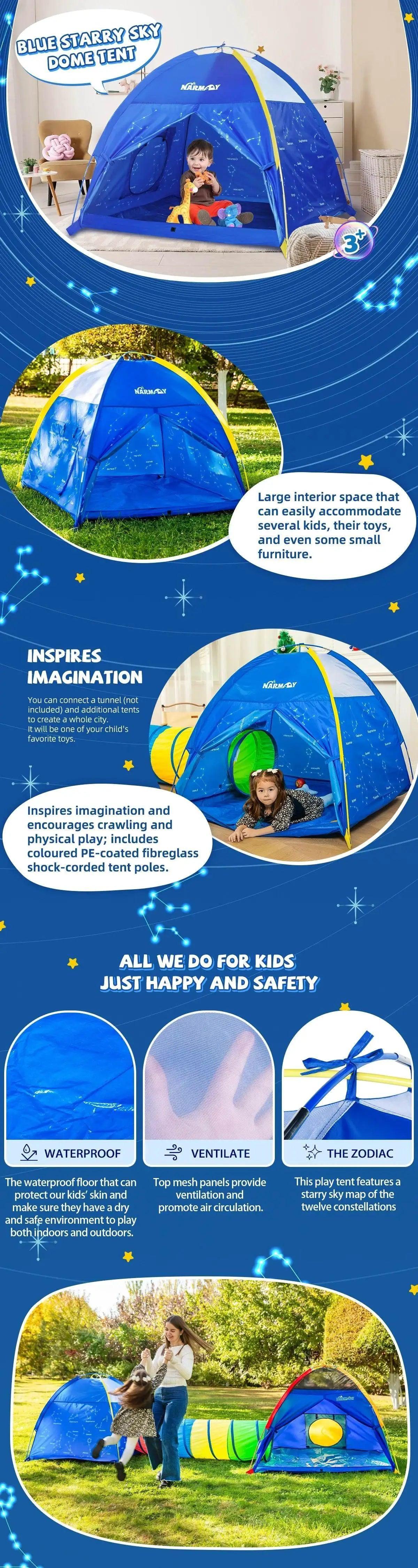  Kids Play Tent Blue Starry Sky Dome Tent for Fun -  ToylandEU™