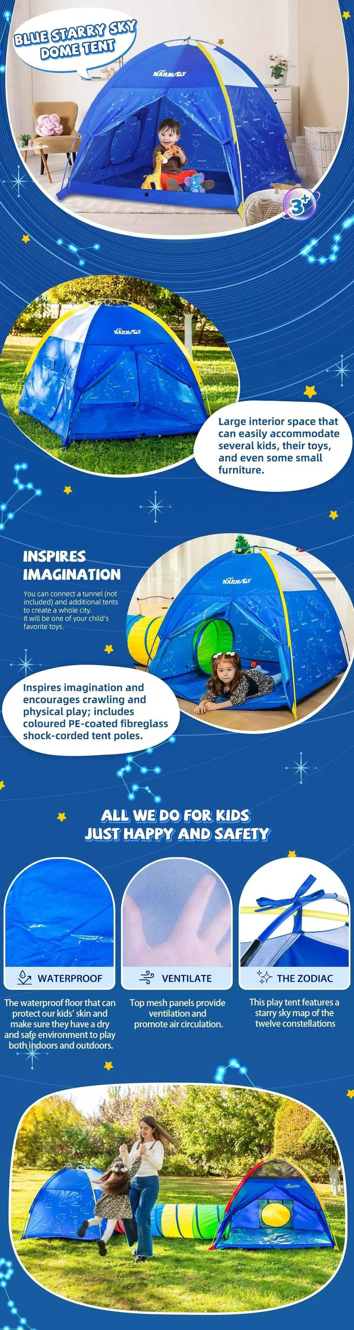 Kids Play Tent Blue Starry Sky Dome Tent for Fun - ToylandEU