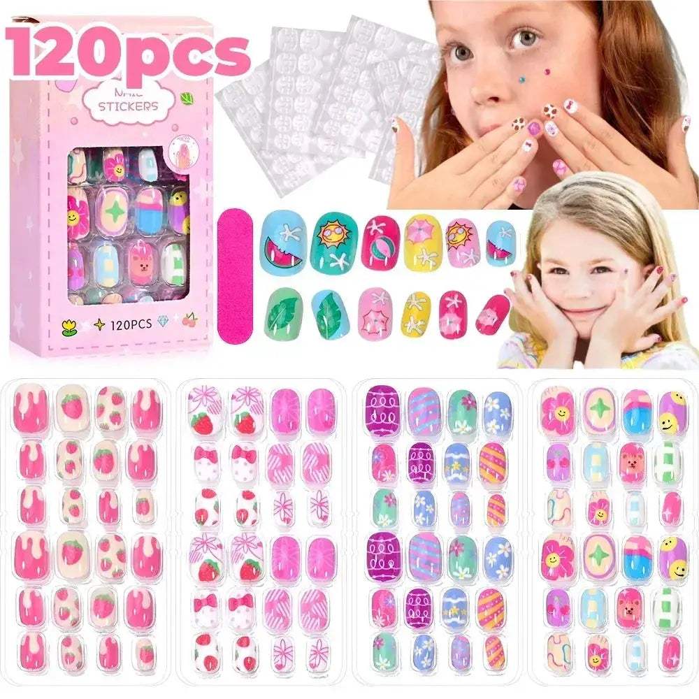 Kids Press On Nails 120Pcs Cartoon Acrylic Easy Fit - ToylandEU