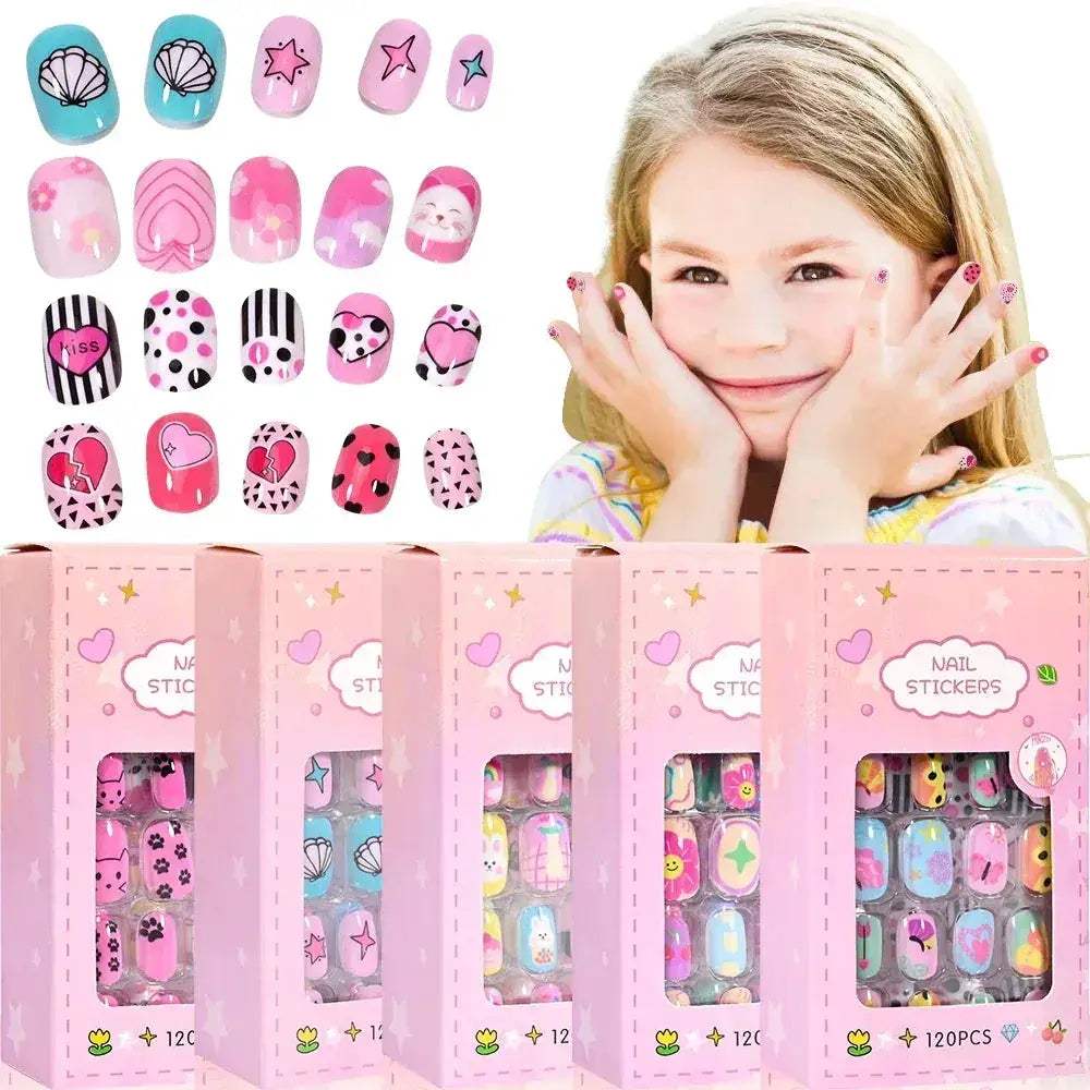 Kids Press On Nails 120Pcs Cartoon Acrylic Easy Fit - ToylandEU
