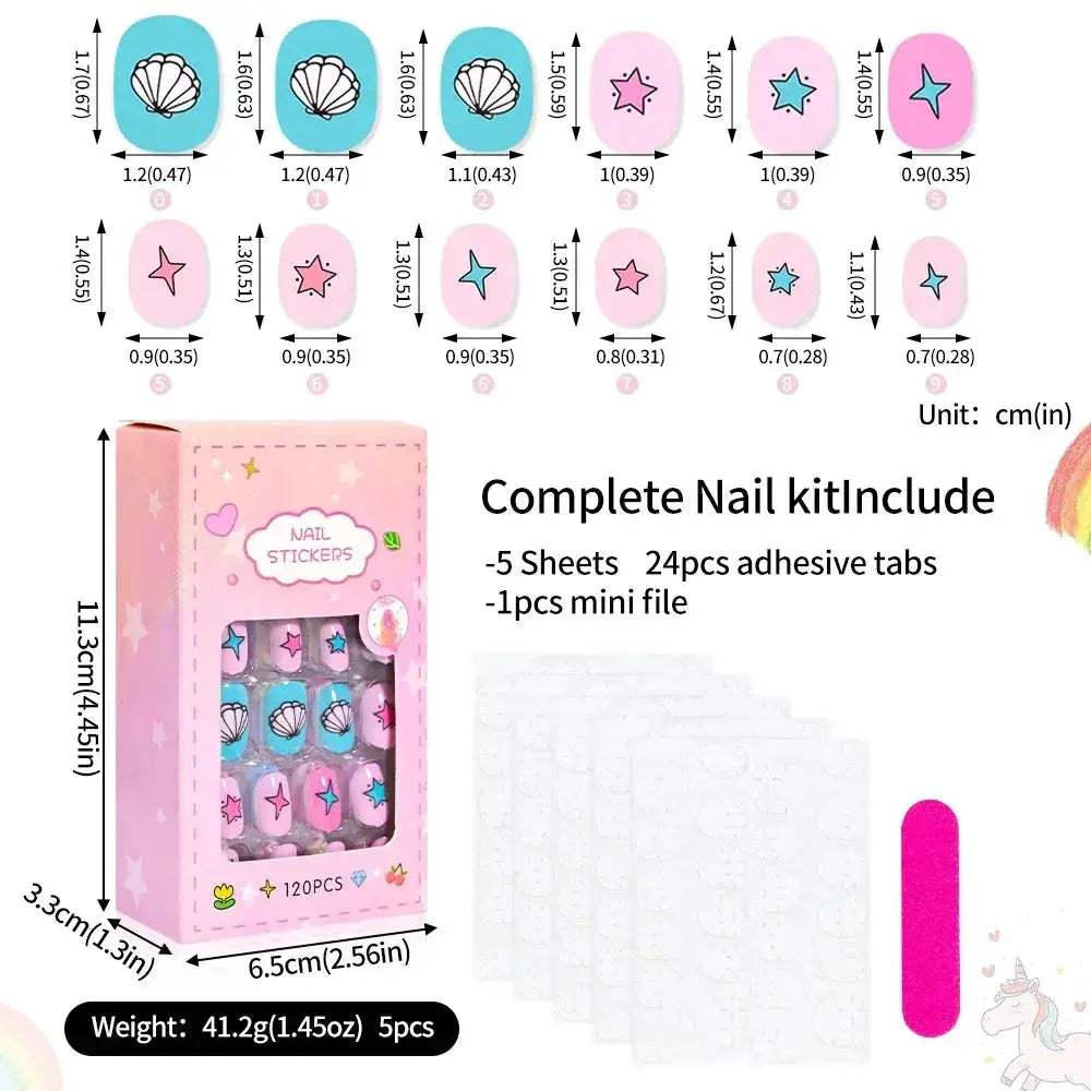 Kids Press On Nails 120Pcs Cartoon Acrylic Easy Fit - ToylandEU