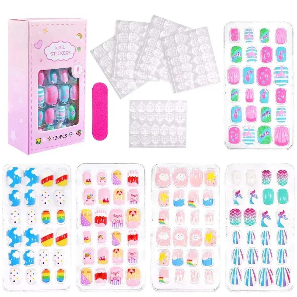 Kids Press On Nails 120Pcs Cartoon Acrylic Easy Fit - ToylandEU