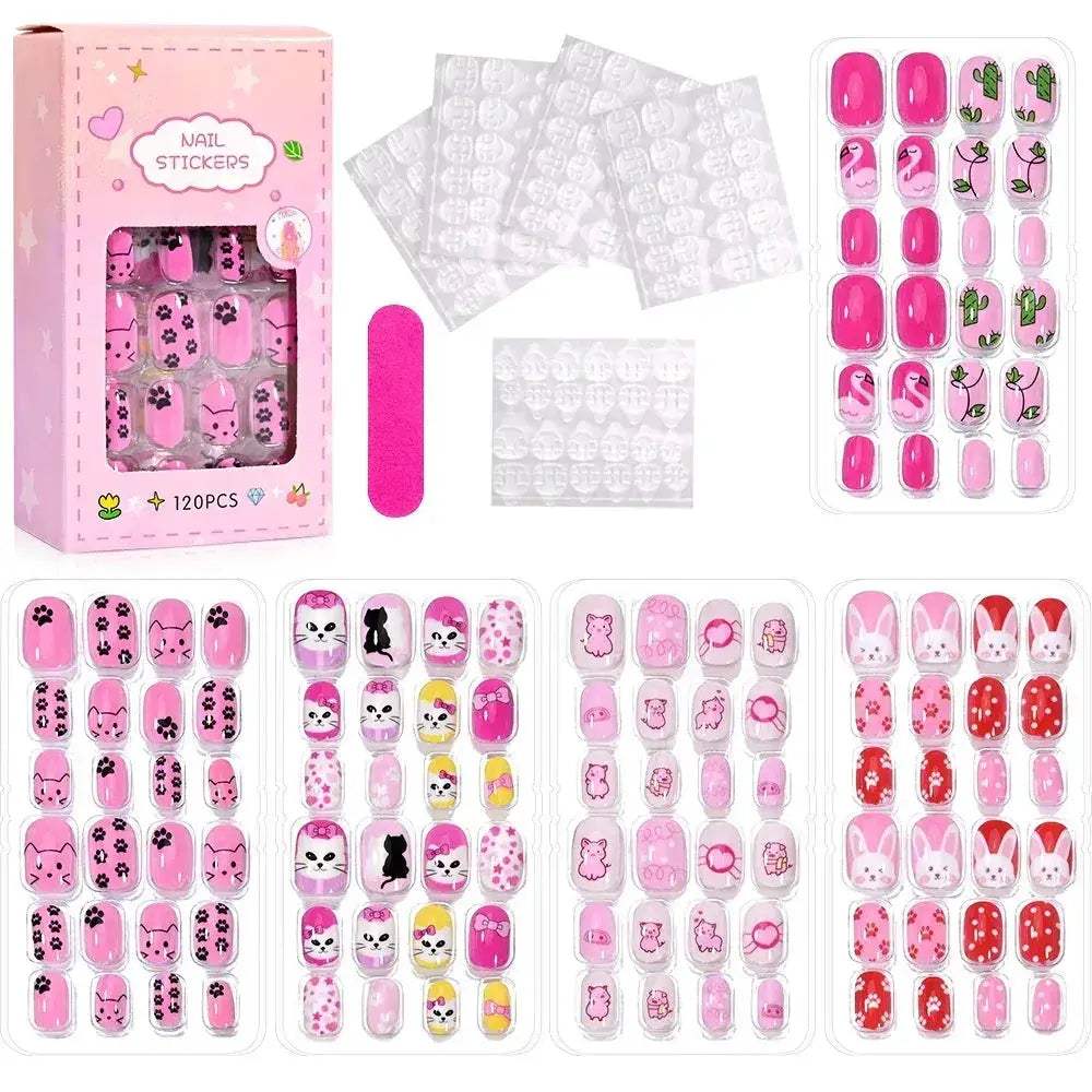 Kids Press On Nails 120Pcs Cartoon Acrylic Easy Fit - ToylandEU