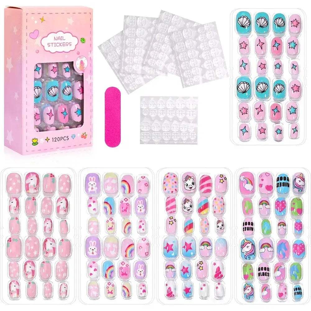 Kids Press On Nails 120Pcs Cartoon Acrylic Easy Fit - ToylandEU