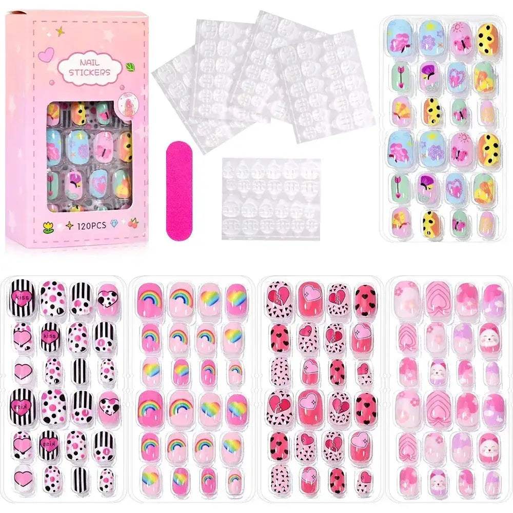 Kids Press On Nails 120Pcs Cartoon Acrylic Easy Fit - ToylandEU