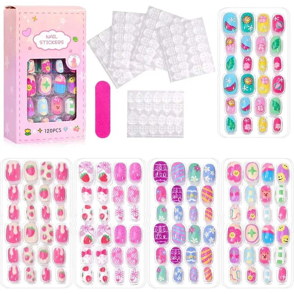 Kids Press On Nails 120Pcs Cartoon Acrylic Easy Fit - ToylandEU