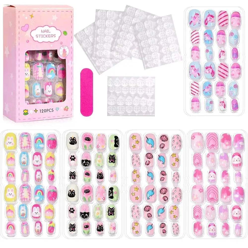 Kids Press On Nails 120Pcs Cartoon Acrylic Easy Fit - ToylandEU