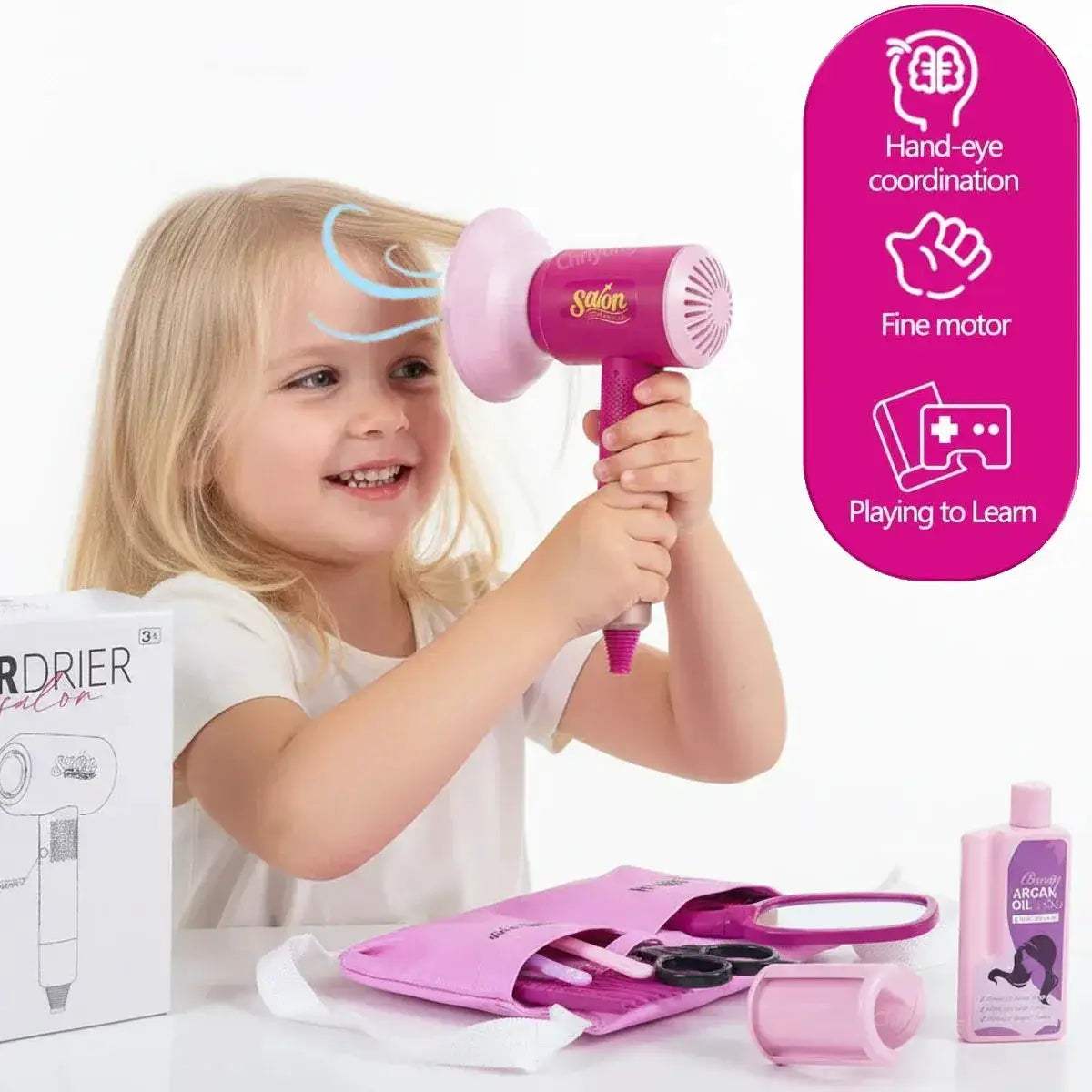 Kids Pretend Play Beauty Salon Set With Realistic Hair Dryer - ToylandEU
