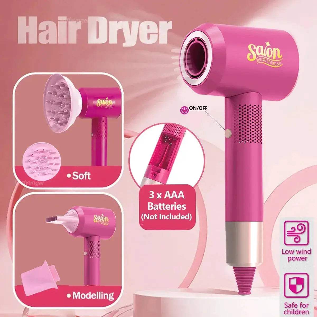 Kids Pretend Play Beauty Salon Set With Realistic Hair Dryer - ToylandEU
