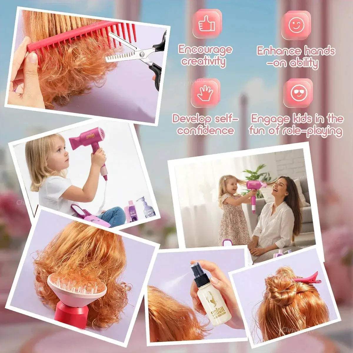 Kids Pretend Play Beauty Salon Set With Realistic Hair Dryer - ToylandEU