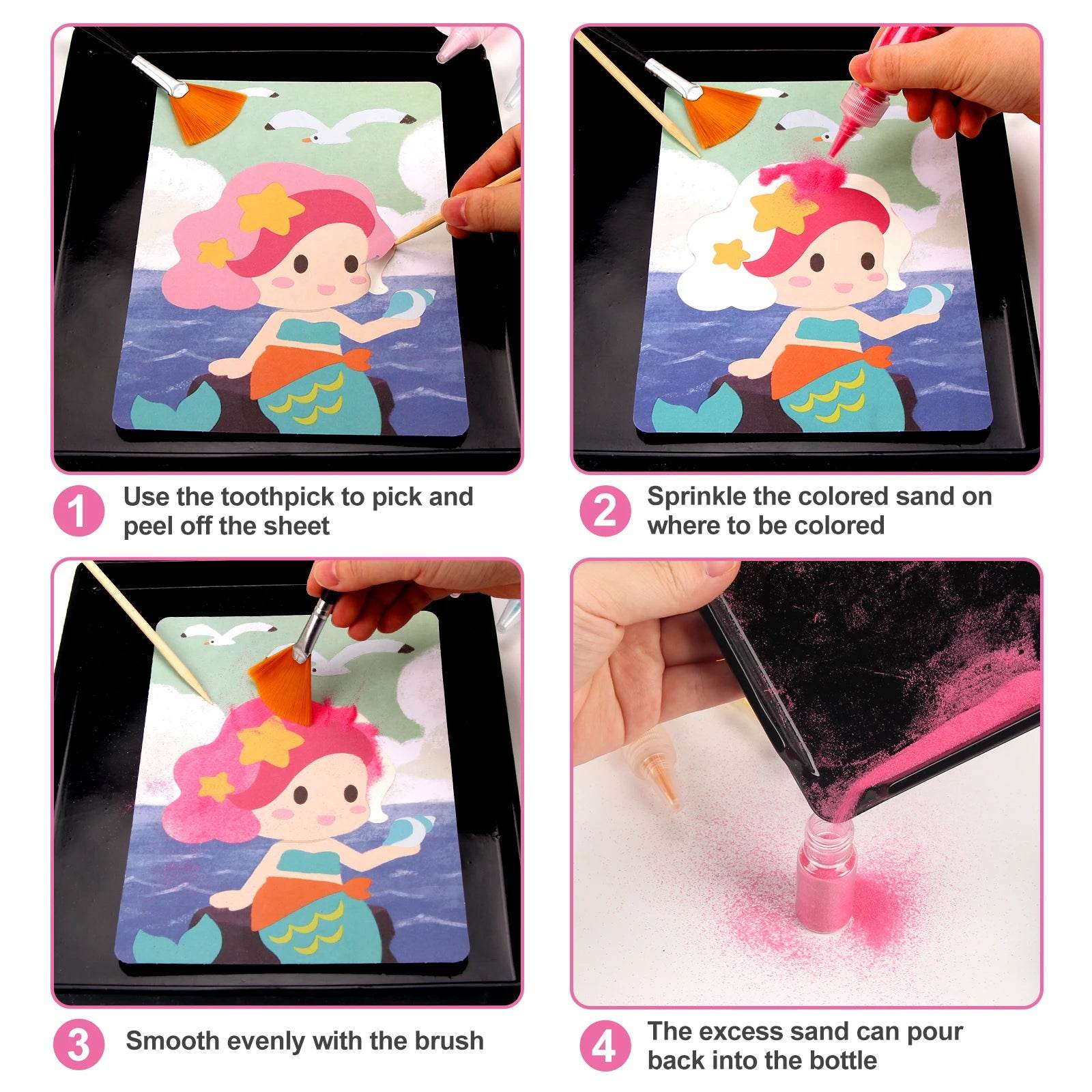 Sand Art Kit DIY Sand Painting Craft 12 Princess Sand Painting Cards 14 Color Montessori Toys Educational Toys For Kids Gifts - ToylandEU