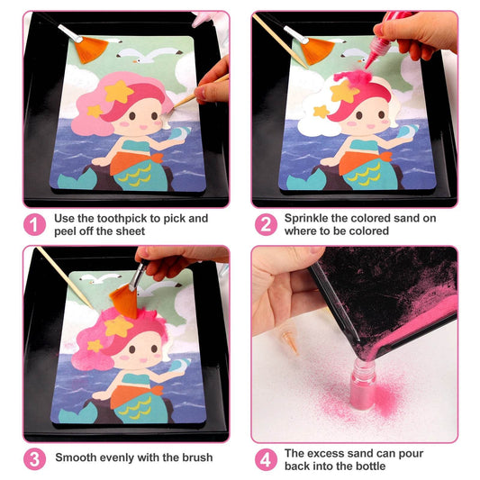 Sand Art Kit DIY Sand Painting Craft 12 Princess Sand Painting Cards 14 Color Montessori Toys Educational Toys For Kids Gifts - ToylandEU