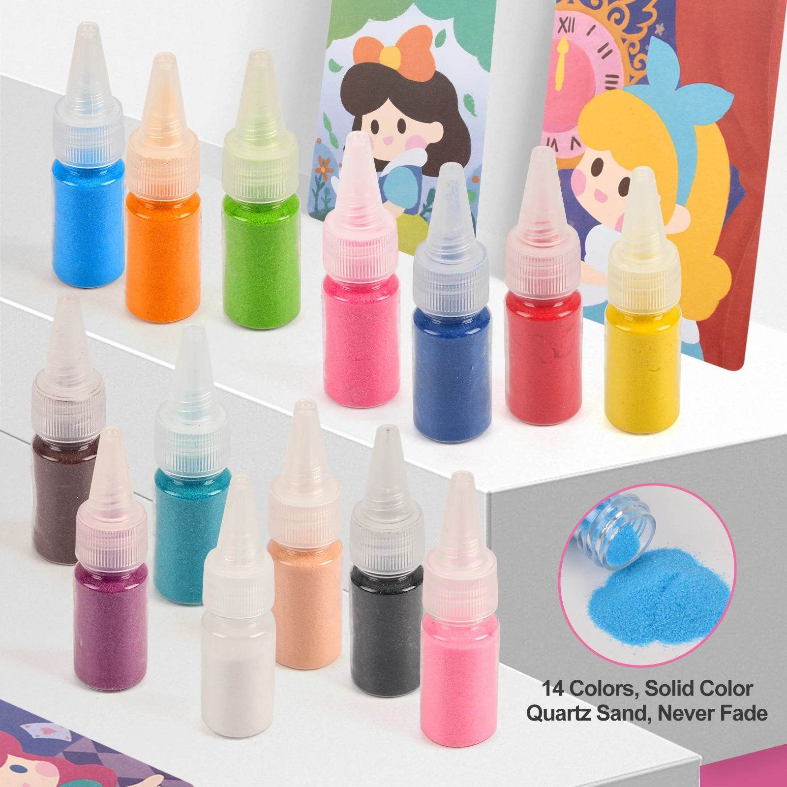 Sand Art Kit DIY Sand Painting Craft 12 Princess Sand Painting Cards 14 Color Montessori Toys Educational Toys For Kids Gifts - ToylandEU