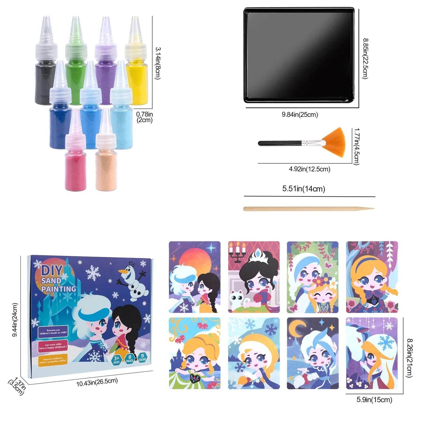 Sand Art Kit DIY Sand Painting Craft 12 Princess Sand Painting Cards 14 Color Montessori Toys Educational Toys For Kids Gifts - ToylandEU