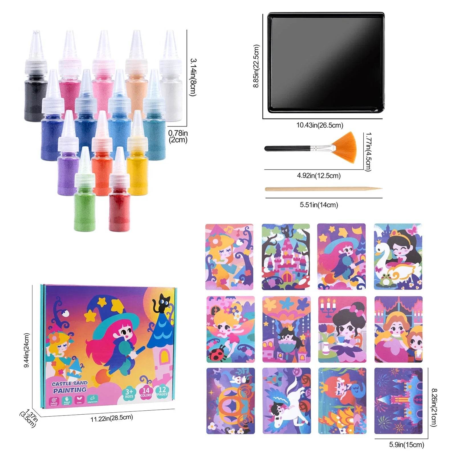 Sand Art Kit DIY Sand Painting Craft 12 Princess Sand Painting Cards 14 Color Montessori Toys Educational Toys For Kids Gifts - ToylandEU