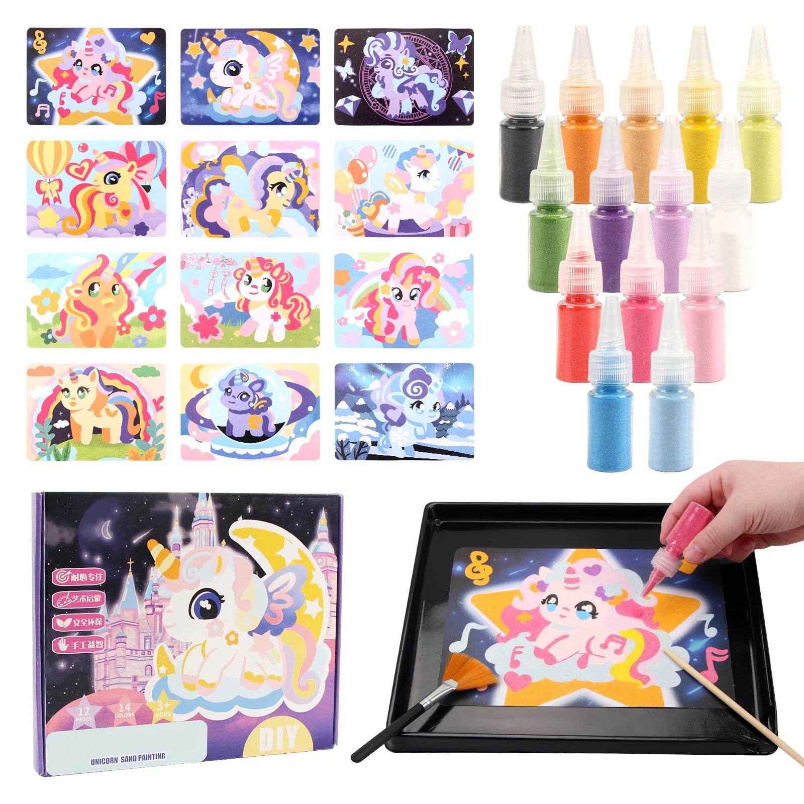 Sand Art Kit DIY Sand Painting Craft 12 Princess Sand Painting Cards 14 Color Montessori Toys Educational Toys For Kids Gifts - ToylandEU