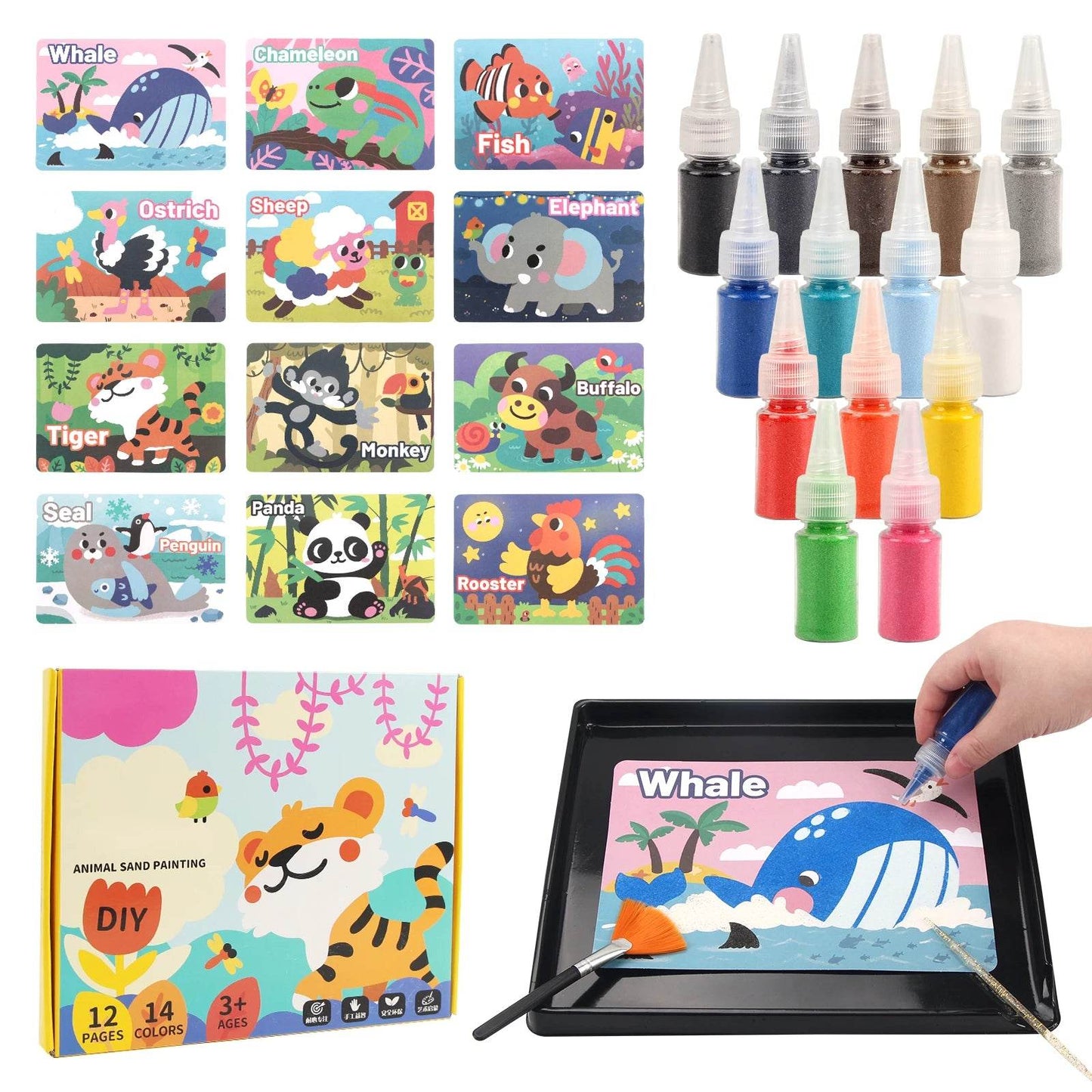 Sand Art Kit DIY Sand Painting Craft 12 Princess Sand Painting Cards 14 Color Montessori Toys Educational Toys For Kids Gifts - ToylandEU