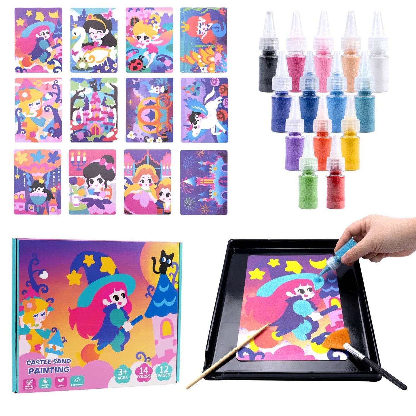 Sand Art Kit DIY Sand Painting Craft 12 Princess Sand Painting Cards 14 Color Montessori Toys Educational Toys For Kids Gifts - ToylandEU