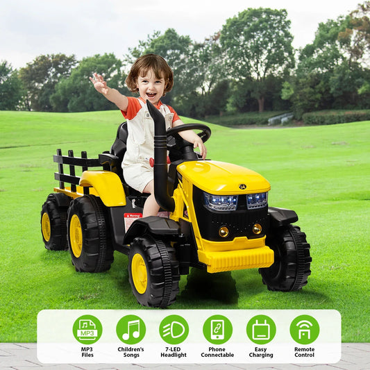 Kids Ride On Tractor With Remote Control And Bluetooth Music - ToylandEU